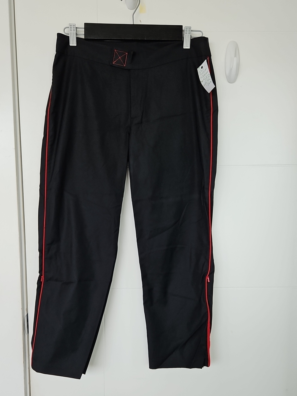 DKNY Black Straight-Leg Pants with Red Side Stripe
